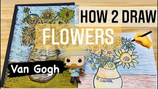 How to Draw Van Gogh Sunflowers - Easy FUN Still Life for Kids #sunflowers #mrschuettesart #vangogh