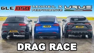 Lamborghini Urus v Brabus 850 v Model X Performance DRAG RACE