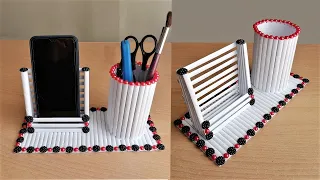 Pen stand and mobile phone holder with paper - Paper crafts