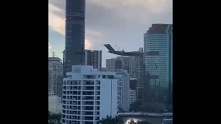 The C-17 Flying Low Over Brisbane Taken From Above Its Flight Path