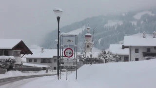 Snow falling in Tulfes, Tyrol, Austria