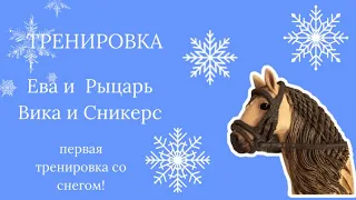 Зимняя тренировка Евы и Рыцаря/ Вики и Сникерса конкурная тренировка лошади Шляйх/ лошади Schleich