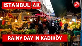 Rainy Day Kadikoy Center Of Asian Side Istanbul 2023 Walking Tour|4k UHD 60fps