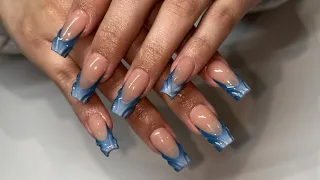 GEL-X nails | French tip ombré and textured 3D lines 💙