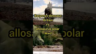 batalla entre el baryonyx de dinosaur britain vs el allosaurus polar de walking whit dinosaur