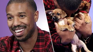 Michael B. Jordan Plays With Puppies While Answering Fan Questions