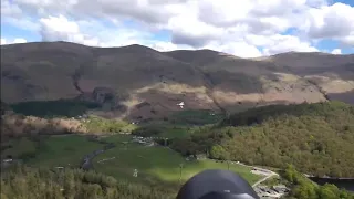 Two RAF typhoon chase a USAF f15 low level through the Lake District