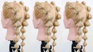 Double Bubble Braid For Complete Beginners! EASY & SIMPLE HAIRSTYLE -  NO BRAIDING ONLY ELASTICS!!!