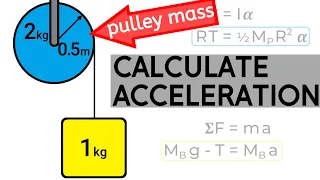 Calculate Acceleration of a Single Sided Atwood machine With Pulley Mass | Newtons Laws & Rotation