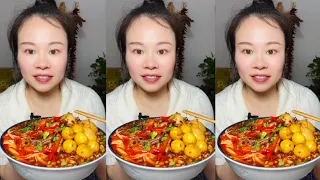 ASMR Eating Spicy Food Chinese: Spicy Noodles Soup Mukbang, Braised Chicken With Chili And Vegetable