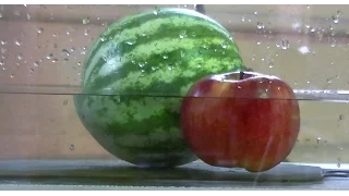 Watermelon, apple in water vs Hydraulic Press