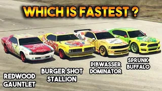 GTA 5 - Redwood  gauntlet vs Burger shot stallion vs pibwasser dominator vs sprunk buffalo | Jaguar