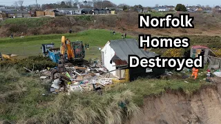 Homes Falling Into the Sea in Hemsby and Happisburgh Norfolk - Drone 4K Footage - Coastal Erosion