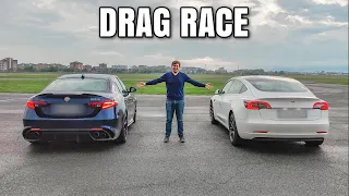 Alfa Romeo Giulia Quadrifoglio vs Tesla Model 3 - DRAG RACE