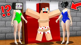 TIED JJ vs TV WOMAN and CAMERA WOMAN in Minecraft - Maizen