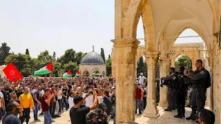 Israeli police patrol inside Al Aqsa Mosque during Ramadan Iftar