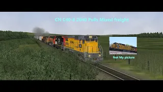 CN C40-8 2040 Leads grain train on the Scenic Subdivision. [Open Rails]