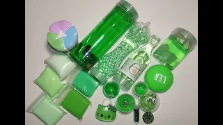 All Green. Slime ASMR  💚🍏🥗📗🟢🟩 Mixing eyeshadows and glitters, into slimes. Satisfying!