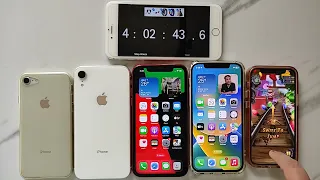 iOS16 iphone Full Gaming Battery Draining Test | iPhone 8 vs Xr vs 11 vs 12 vs 12mini Battery Drain