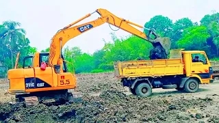 Excavator Loading Trucks 🔴 Cat-311c Backhoe Loading Soil In Dump Trucks