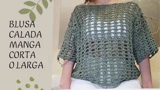 TOP o BLUSA de CROCHET CALADA muy FÁCIL y BONITA 🌸😍MANGA CORTA O LARGA. 💚🥳