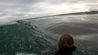 POV RAW CLIPS WILD SESSION AT SCOTTISH REEF SLAB NEARLY STUCK IN DEEP FOAM ON PADDLE OUT