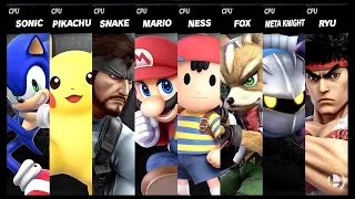 Sonic VS Pikachu VS Snake VS Mario VS Ness VS Fox VS Meta Knight VS Ryu Super Smash Bros Ultimate