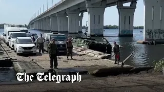 Russians build river pontoon after Ukraine shelling of strategic bridge in Kherson