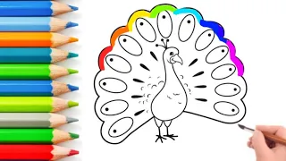 How to draw easy peacock 🦚 drawing, painting and colouring for kids and toddlers, kids video