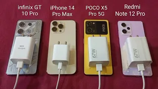 infinix GT 10 Pro Vs iPhone 14 Pro Max Vs POCO X5 Pro Vs Redmi Note 12 Pro CHARGING TEST (0 To 100%)