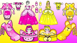 Vestir Muñecas De Papel | Pink And Yellow Mother And Daughter Dress Up | Woa Doll En Spanish