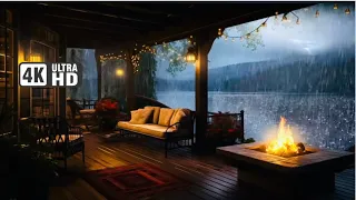 ⛈️⚡️Heavy Downpour Rain hitting the lake~Ambient Porch~#pureambientescapes