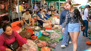 Best Cambodian street food | Walking tour Phnom Penh Traditional Market Scene 2023