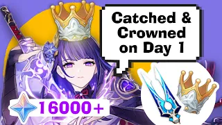 Raiden Shogun Crowned and got R5 Catch on Day 1 after wishing on her banner pulls in Genshin Impact