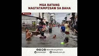 Ilang bata, nagtampisaw sa baha sa Hagonoy, Bulacan