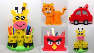 4 DIY Pencil Holder / Pen Stand with Plastic Bottle | Best out of Waste | Tempat Pensil Botol Bekas