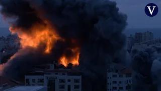 Las cámaras captan un triple ataque a una torre de Gaza