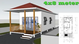 4x8 meters Design With Veranda Full Plan