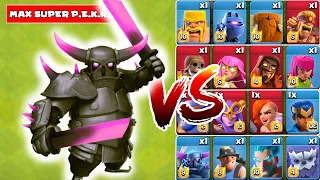 MAX SUPER P.E.K.K.A VS ALL MAX TROOPS(CLASH OF CLANS)