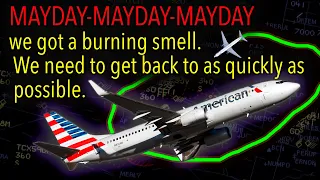 MAYDAY American Boeing 737-800 Burning smell on board. REAL ATC