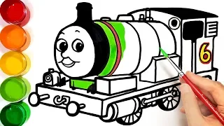 How to draw Percy The Small Engine . learn colors easy drawing painting coloring pages for kids