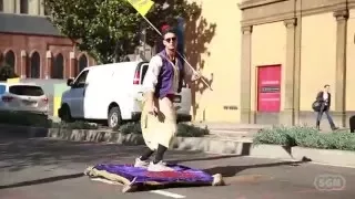 Genie Rides Magic Carpet Through San Francisco