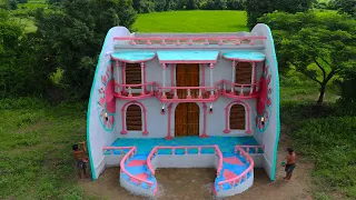 Build The Most Beautiful & Creative Three Story Mud House By Traditional Skills (Full video)