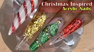 Acrylic Nails Tutorial - How To Encapsulated Nails with Nail Forms Christmas Inspired Acrylic Nails