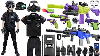 Special police weapon unboxing video, M416 gun, AK47 rifle, unboxing toy video,gas mask, axe,pistol