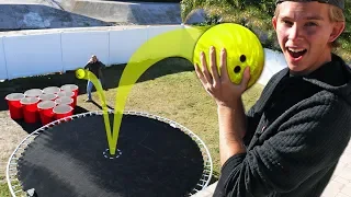 Bowling Ball Trampoline Bounce Challenge!! *GIANT SOLO CUP PONG*