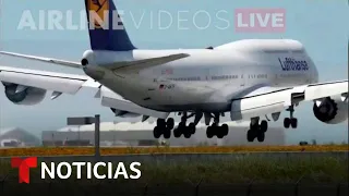 Captan varios intentos de aterrizaje de avión de Lufthansa | Noticias Telemundo