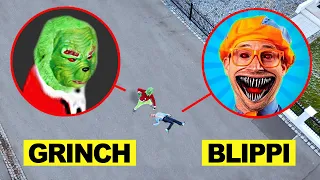 Mi dron captura GRINCH y BLIPPI en LA VIDA REAL UN PARQUE DE DIVERSIONES Compilacion