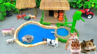 DIY Mini Farm model with aquarium | cowshed - animals barn | mini water pump | mini water well