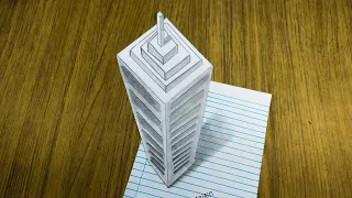 how to draw a big building step by step - drawing 3d step by step